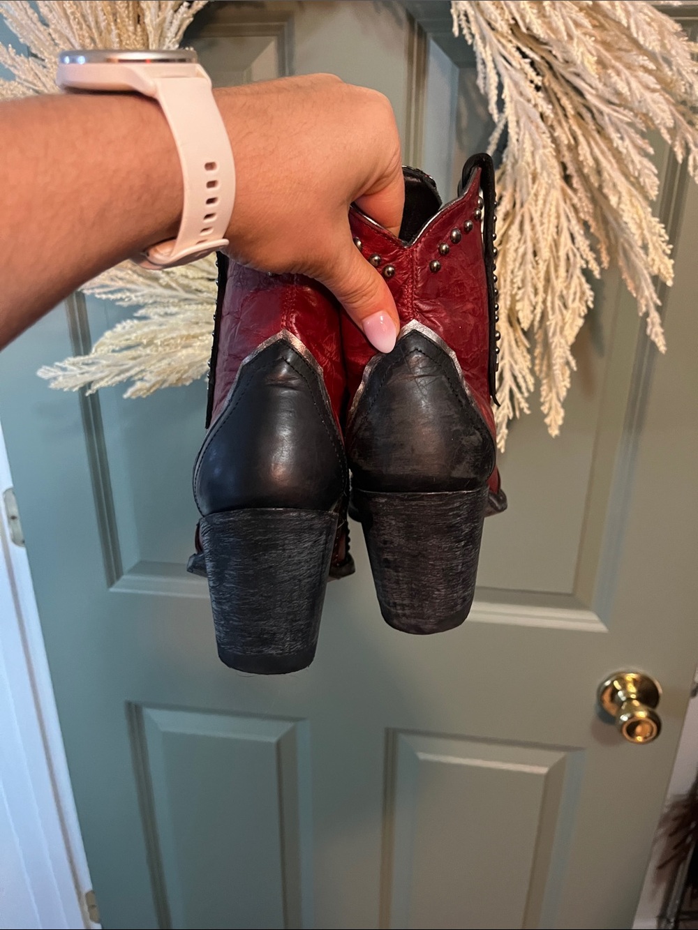 Old Gringo Studded Red and Black Western Ankle Boots - Picture 3 of 7